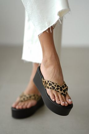 دمپائی قهوه ای زنانه چرم مصنوعی selinshoes - کد 929480056