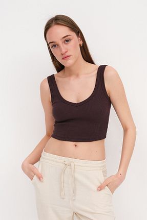 بلوز قهوه ای زنانه ساده Addax - کد 929486106