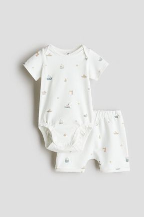 ست نوزادی سفید بچه گانه پنبه ای H&M - کد 929632032