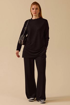 ست بالاتنه و پائین تنه مشکی زنانه بافتنی SEÇİL - کد 929499064