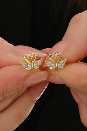 گوشواره نقره طلائی زنانه 925 عیار Söğütlü Silver - کد 929577896