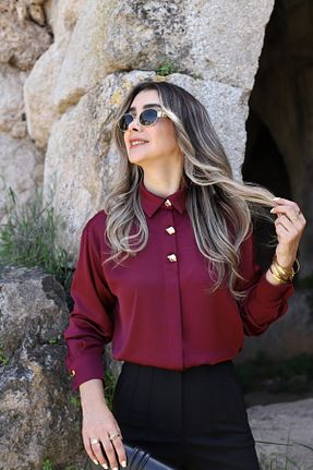پیراهن زرشکی زنانه اورسایز bytugcekaya - کد 929507967