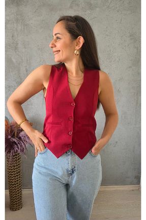 جلیقه زرشکی زنانه تنگ Butik - کد 929533281