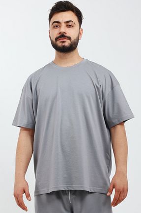 تیشرت طوسی مردانه اورسایز OXVİN - کد 929537271