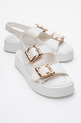 صندل سفید زنانه پاشنه تخت luvishoes - کد 826183315