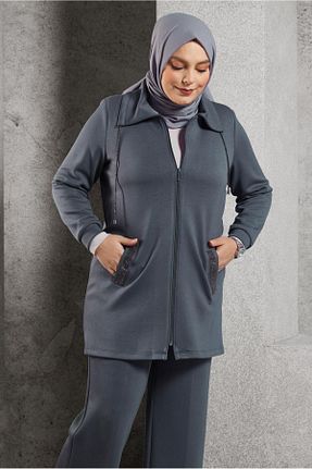 ست بالاتنه و پائین تنه حجاب طوسی زنانه رگولار Alvina - کد 888435775