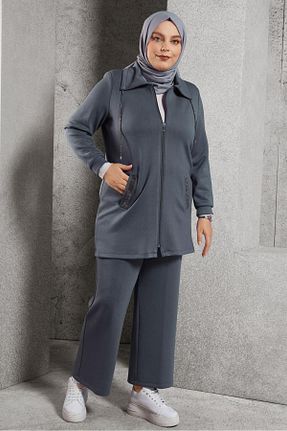 ست بالاتنه و پائین تنه حجاب طوسی زنانه رگولار Alvina - کد 888435775