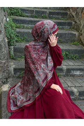 شال زرشکی زنانه پنبه ای Qalortex Scarf - کد 929564518