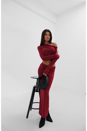 دامن زرشکی زنانه مخلوط پلی استر Black Fashion - کد 860716533