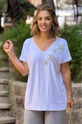 تیشرت سفید زنانه گشاد Nevin Kaya Moda - کد 929598259