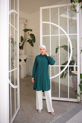 پیراهن حجاب فیروزه ای زنانه اورسایز Zaure - کد 929602435