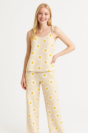 ست لباس راحتی زرد زنانه ساده PEMBİŞ HOMEWEAR - کد 929612422
