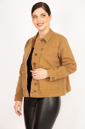 کاپشن سایز بزرگ قهوه ای زنانه سایز بزرگ Şans - کد 681362308