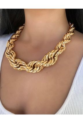 گردنبند جواهر زرد زنانه برنجی Ervalina - کد 929652902