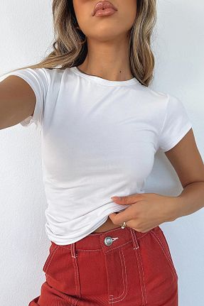تیشرت سفید زنانه اسلیم فیت Madmext - کد 806483134