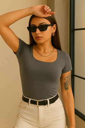بادی طوسی زنانه یقه مربعی modavingo - کد 929664420