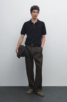 پولوشرت سرمه ای مردانه پنبه ای Massimo Dutti - کد 929691078