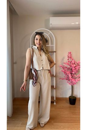 ست بالاتنه و پائین تنه بژ زنانه بافتنی fidoş - کد 929686121