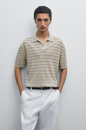 پولوشرت طوسی مردانه کتان Massimo Dutti - کد 929692339