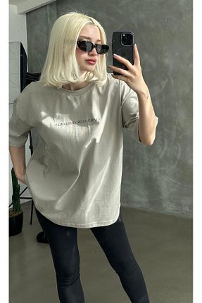 تیشرت طوسی زنانه اورسایز Madmext - کد 929700904