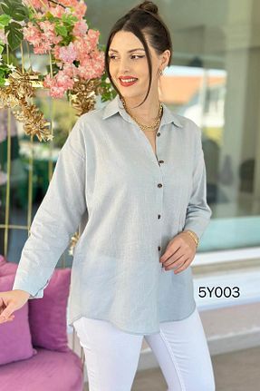 پیراهن آبی زنانه اورسایز İnce Topuk - کد 929692356
