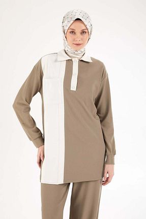 ست بالاتنه و پائین تنه حجاب خاکی رگولار Armine TREND - کد 929718485