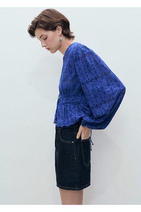 بلوز آبی زنانه ساده MANGO - کد 929720314