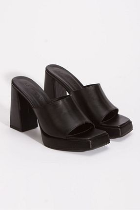 کفش پاشنه بلند کلاسیک مشکی زنانه چرم ŞAWURO - کد 929003193