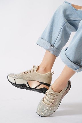 کفش اسنیکر بژ زنانه بند دار Moda Pie - کد 929747898