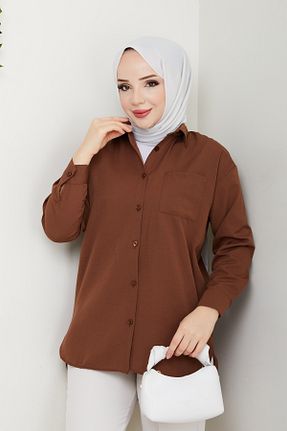 پیراهن حجاب قهوه ای زنانه اورسایز QUMET - کد 811437835
