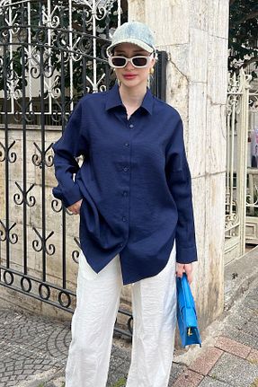 پیراهن سرمه ای زنانه اورسایز Madmext - کد 824820312