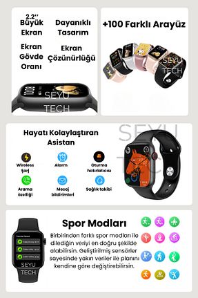 ساعت هوشمند مشکی گارانتی وارد کننده SEYUTECH - کد 929808419