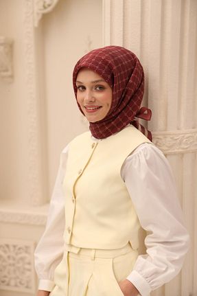 روسری زرشکی 90 x 90 Silk Home - کد 929854865