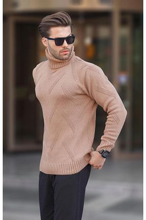 پلیور قهوه ای مردانه طرح دار Madmext - کد 850071240