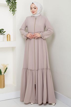 مانتو بلند حجاب بژ زنانه hafsamina - کد 929842564