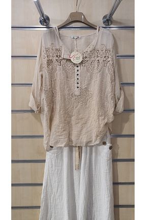 بلوز بژ زنانه طرح دار Park Moda - کد 929856740