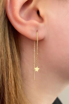 گوشواره طلا طلائی زنانه 14 عیار Fiyonk Kuyumculuk - کد 929880622