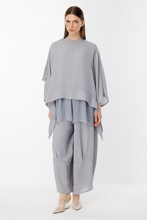 ست بالاتنه و پائین تنه حجاب طوسی زنانه رگولار Ghisa - کد 929870560