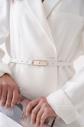 کمربند سفید زنانه چرم مصنوعی barış sülün lovebox - کد 929870916