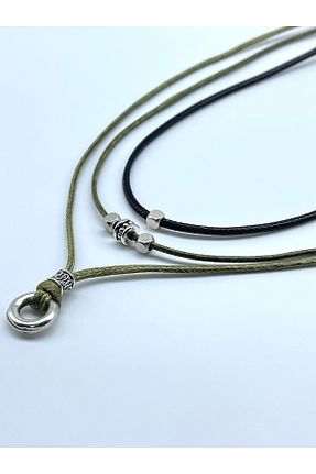 گردنبند جواهر خاکی مردانه چرم Concept HuBuTU - کد 929883232