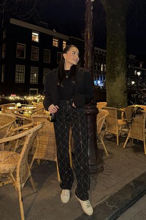 شلوار جین مشکی زنانه پاچه گشاد Gizem Ecemiş - کد 929894464
