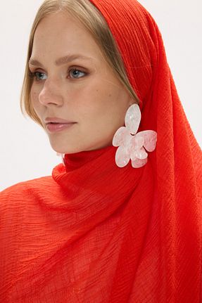 شال قرمز زنانه پنبه ای FENZA SCARF - کد 929893564