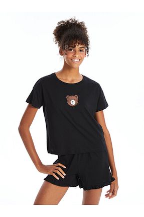 ست لباس راحتی مشکی زنانه چاپی LC Waikiki - کد 929933984
