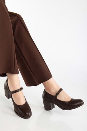 کفش پاشنه بلند کلاسیک قهوه ای زنانه چرم خالص ANALİN SHOES - کد 927265283
