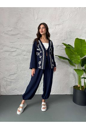 کیمونو و کافتان سرمه ای زنانه بافتنی Elif Özbey Butik - کد 929920173