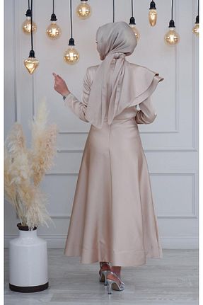 لباس مجلسی حجاب بژ زنانه یقه دوچرخه Ribas Collection - کد 843802301
