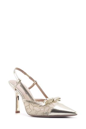 کفش پاشنه بلند کلاسیک طلائی زنانه چرم مصنوعی Nine West - کد 900058029