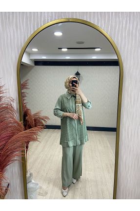 ست بالاتنه و پائین تنه حجاب سبز گشاد madamay - کد 929946420