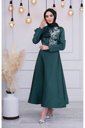 لباس مجلسی حجاب سبز زنانه یقه دوچرخه Ribas Collection - کد 843803483