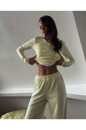 ست بالاتنه و پائین تنه زرد زنانه بافت femmes fraiches - کد 929948959